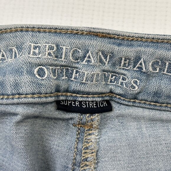 American Eagle 00 Hi Rise Jegging 360 Super Stretch Destroyed Denim Jeans 23x28 - Picture 10 of 16